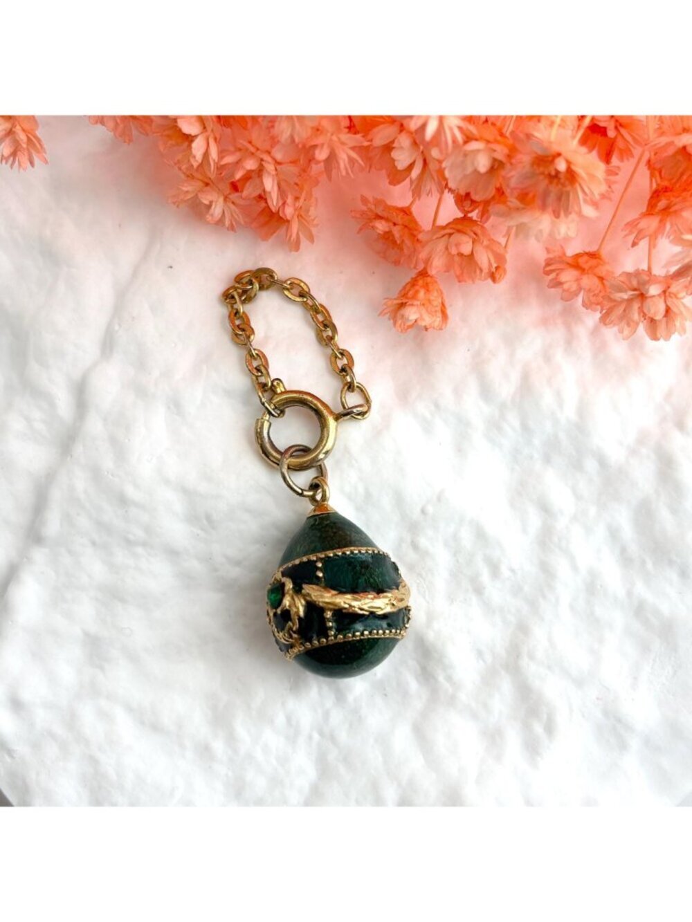 Joan Rivers Green Enameled Green Rhinestoned Gold Toned Vintage Pendant | Charm - Picture 3 of 11